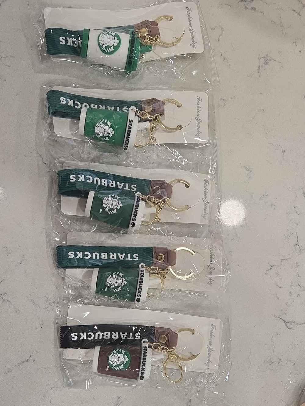 Starbucks Green Logo Key & Card Holder Strap with Gold Hardware - Pack of 5